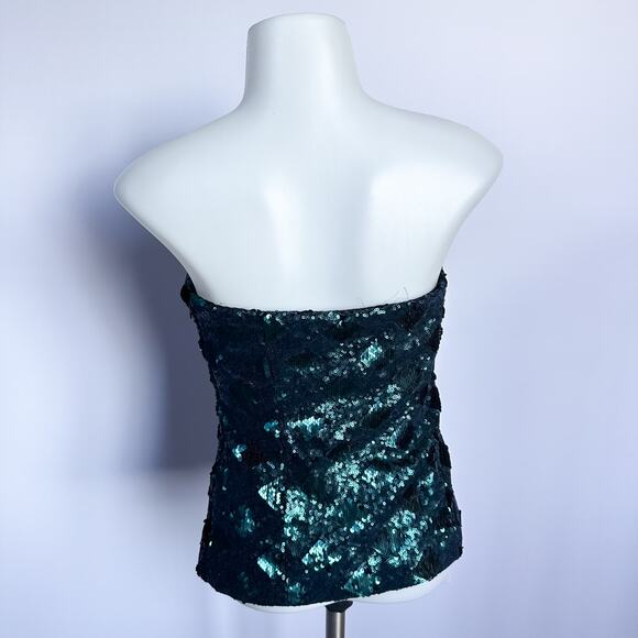 Zara Deep Emerald Green Strapless Sequins Top Shirt Size Small - Picture 5 of 8